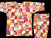 義若オリジナルの子供鯉口シャツ 子供ダボシャツ 市松に桜(赤)